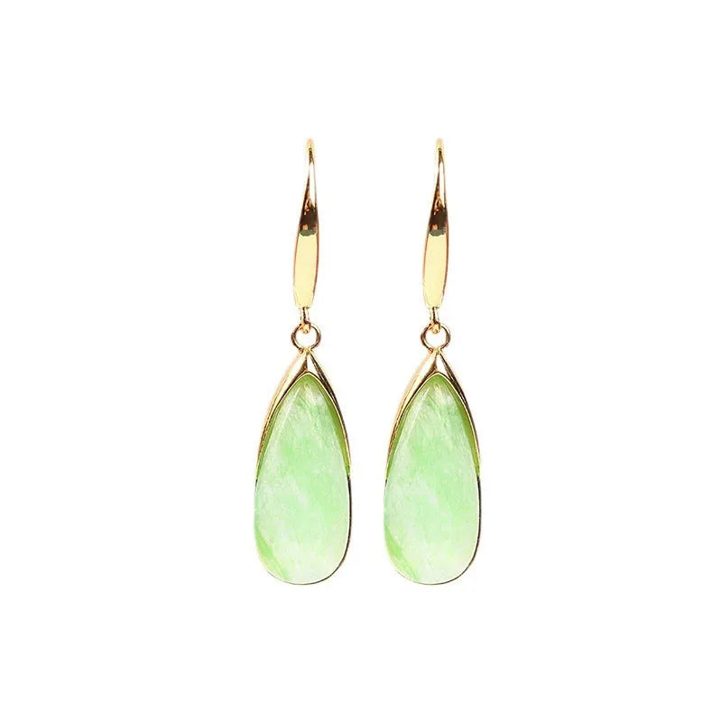 Retro Chinese-style geometric copper earrings with electroplated CP798-jade colour and water droplet elements