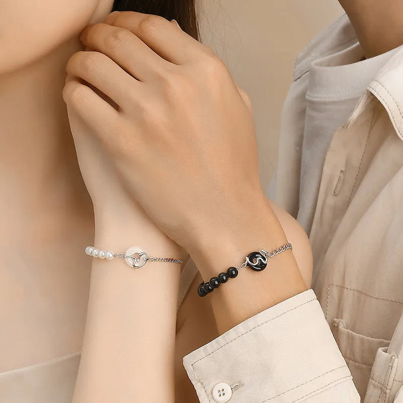 925 sterling silver New Chinese style bracelet with snake charm and safety buckle for couples.