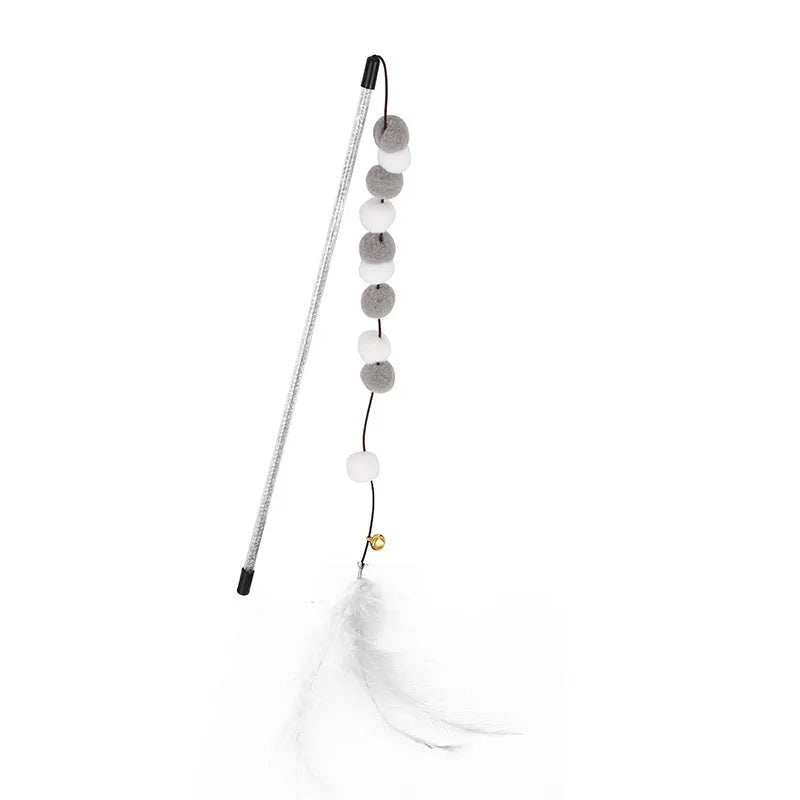 31cm long cat teaser interactive toy rod with feather pompon and bell attachment