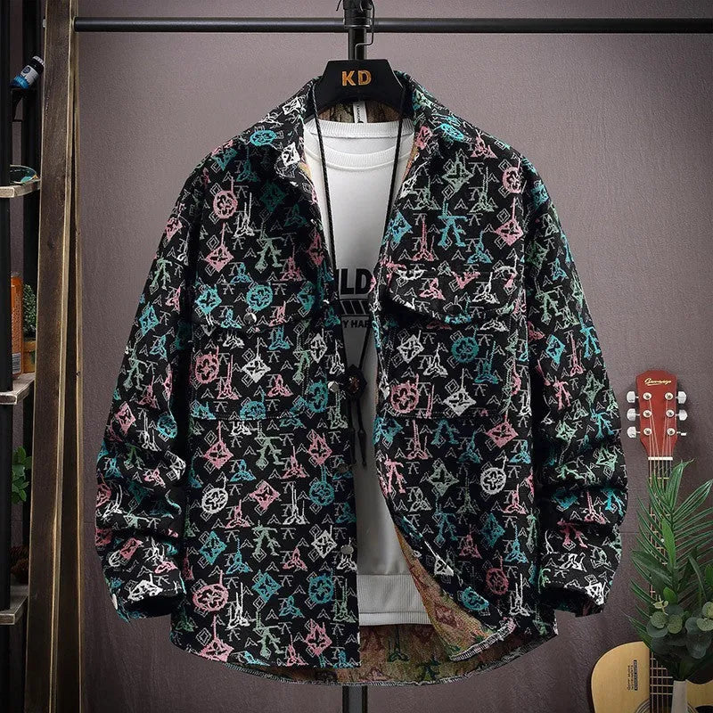 Casual lapel shirt coat in a colour option, shown with long sleeves and a straight hem.