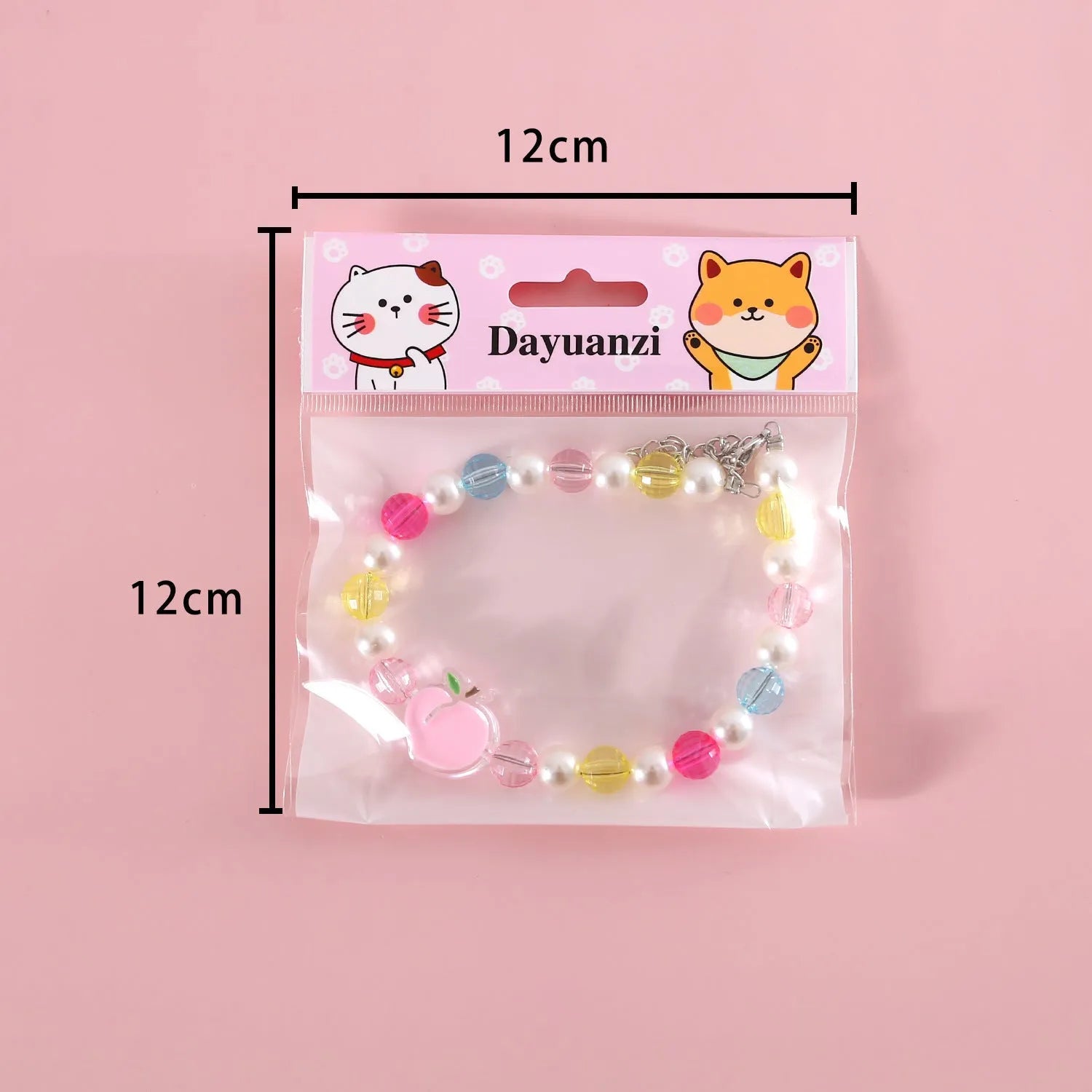 Colourful plastic bead pet necklace in peach, rainbow or small flower pattern with adjustable XS or S size options.