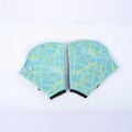 Pair of green print nylon swimming gloves with duck feet webbed design for hand propulsion.