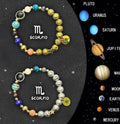 Two natural stone beaded bracelets with zodiac charms on an adjustable cord.
