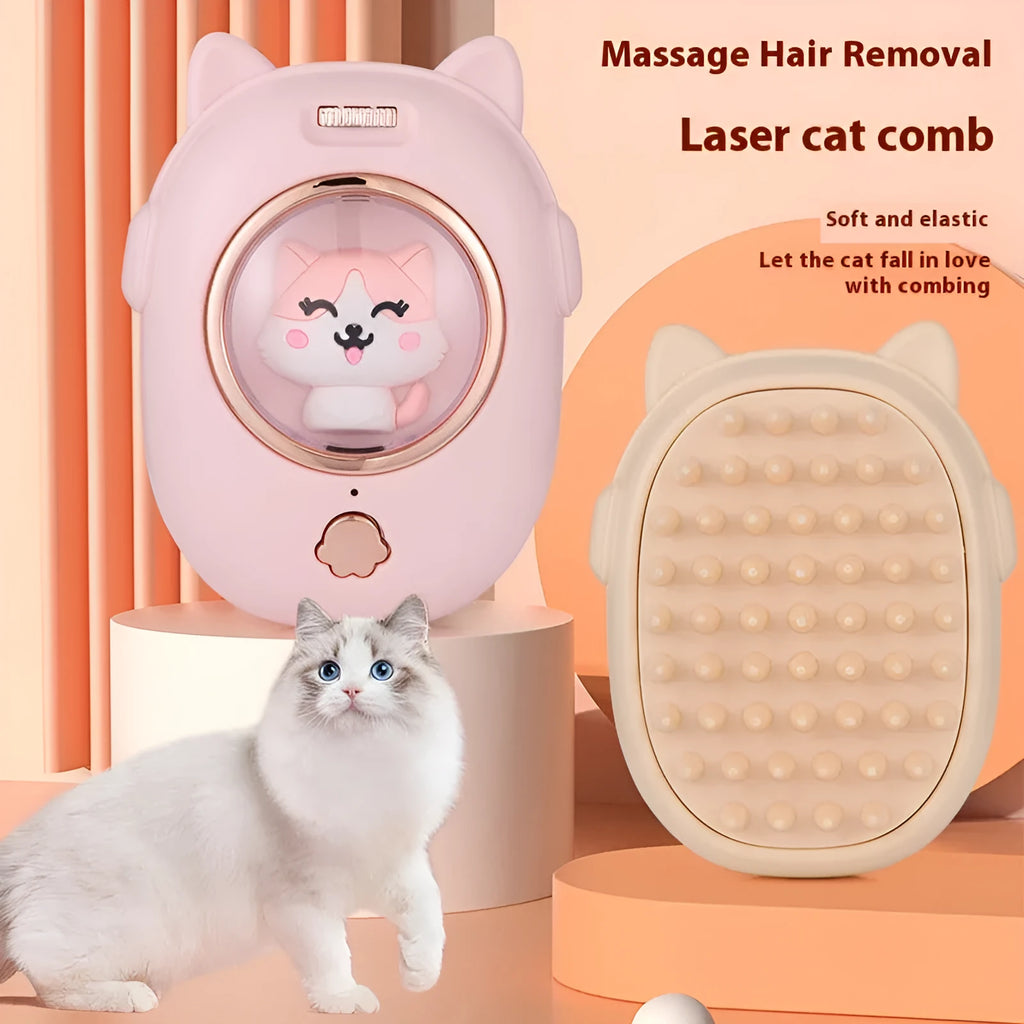 Pink and yellow multifunctional pet comb with integrated laser pointer for cats and dogs