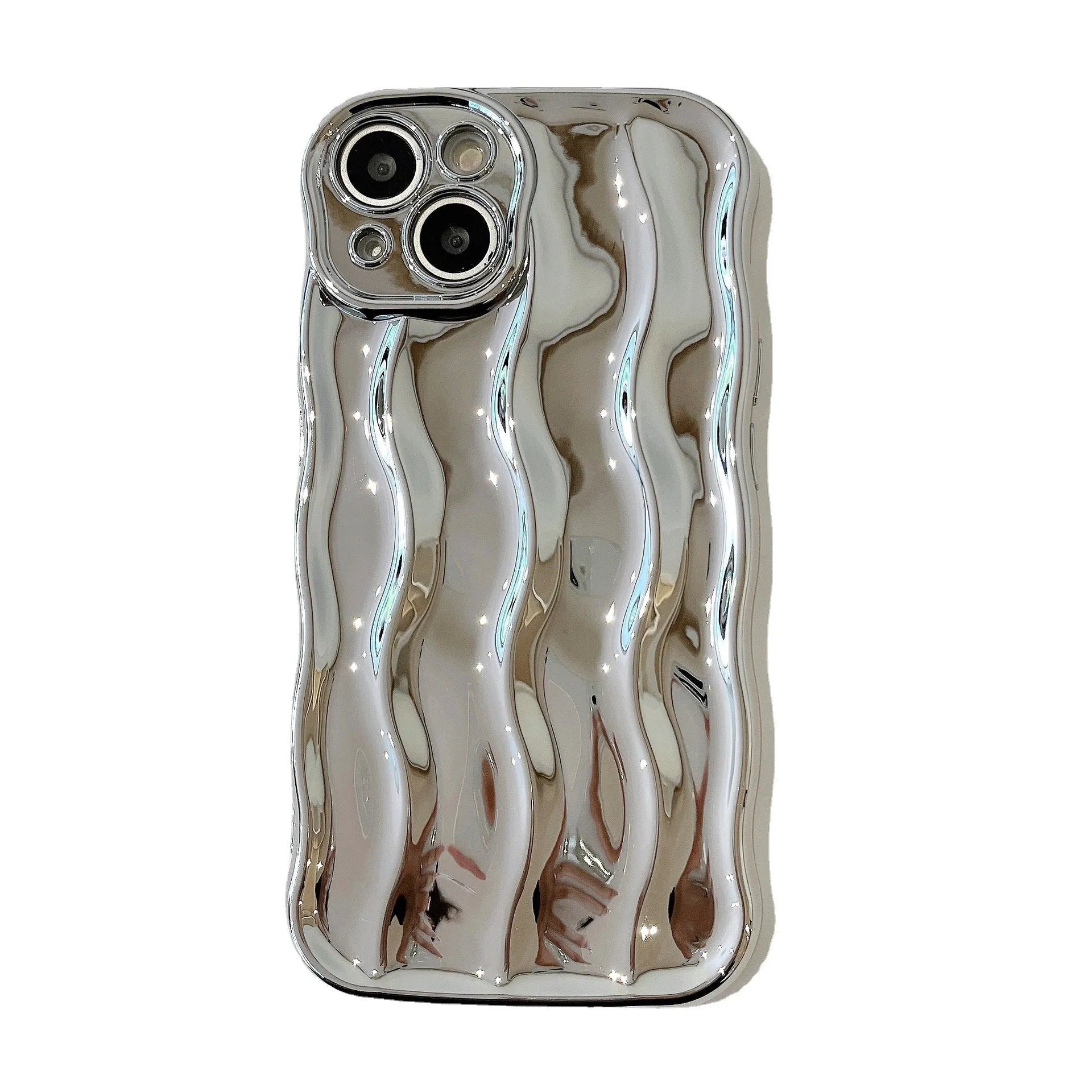 iPhone 17 phone case with raised wave stripe pattern in electroplated silver colour.