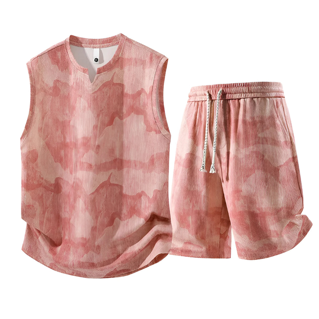 Sleeveless vest and shorts two-piece suit for larger sizes in quick-drying fabric