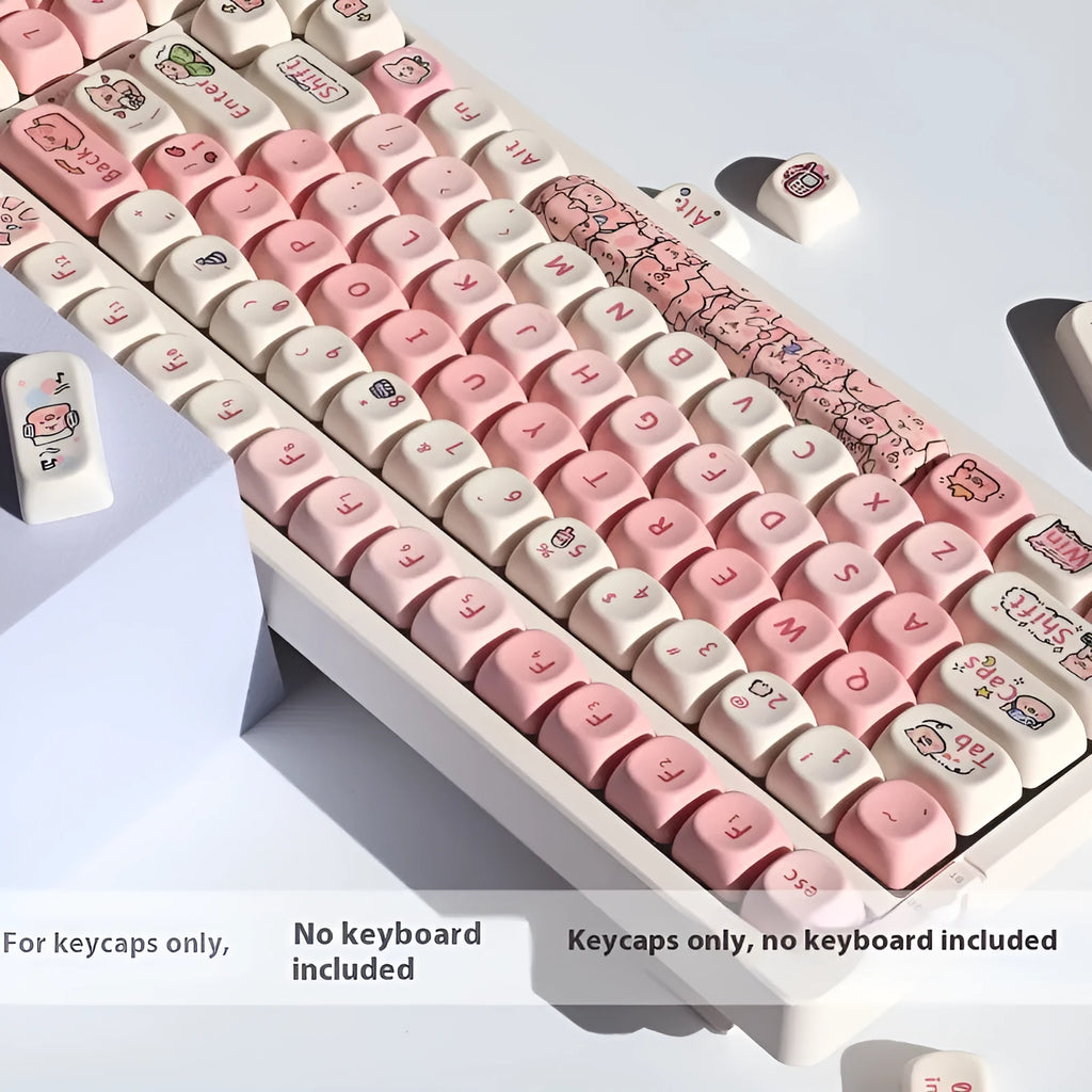 Pink PBT keycap with a detailed fragrant pig design on the top and sides for mechanical keyboards.