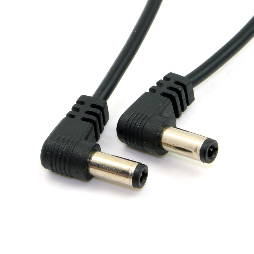 Black 90-degree double bend DC power extension cable 60cm length with tuning fork connectors