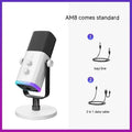 Dynamic noise reduction condenser microphone in black, pink, or white with XLR cable and adjustable desktop bracket.