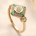 Square geometric women's fashion ring with electroplated lvzuan finish shown in ins style