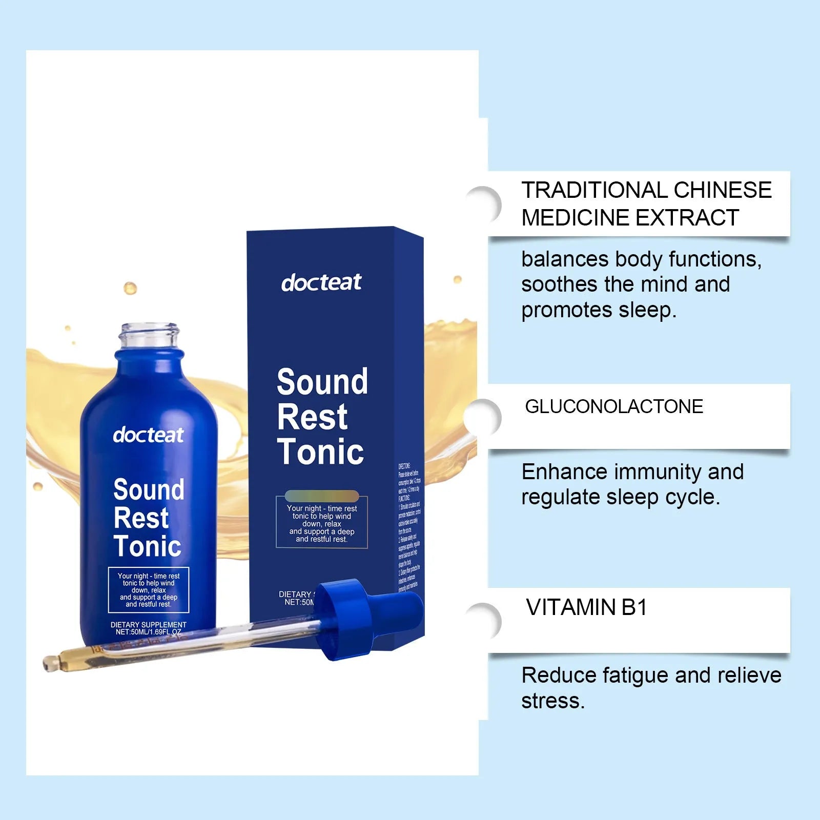 50ml bottle of sleep health support drops with a dropper, containing mint and TCM extracts