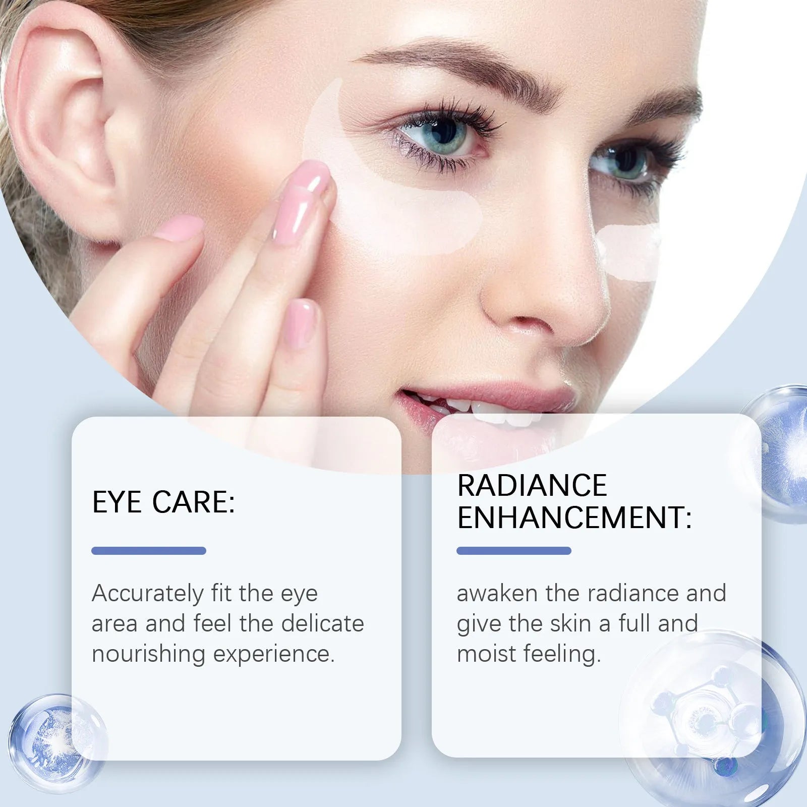 One pair of clear hydrogel microneedle eye patches for wrinkle care on a white background.