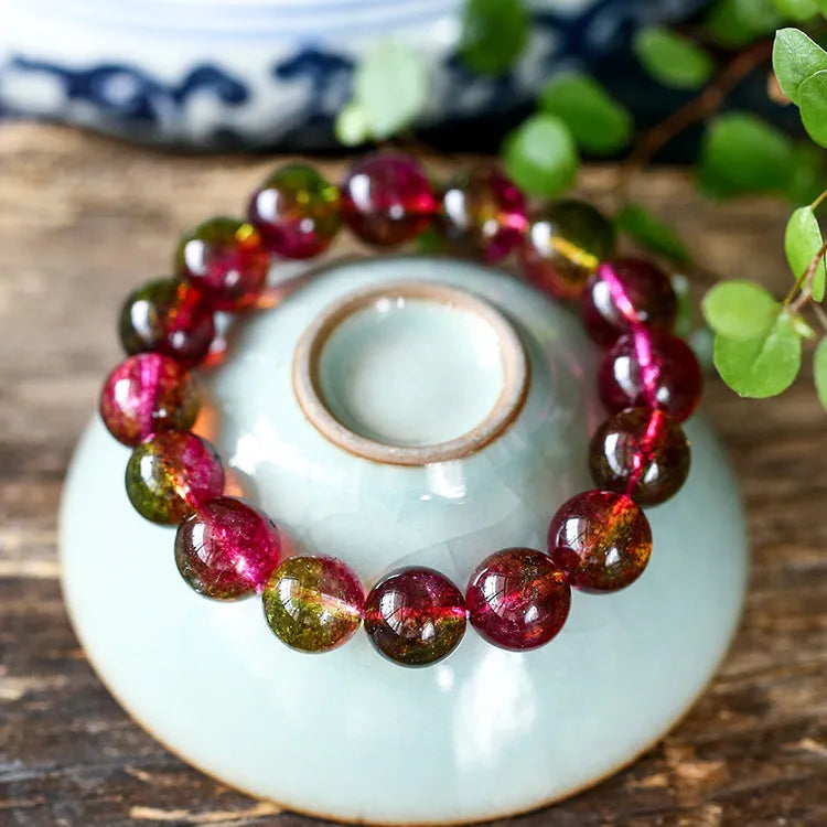 Women's handmade watermelon crystal bracelet with pastoral elements in casual style