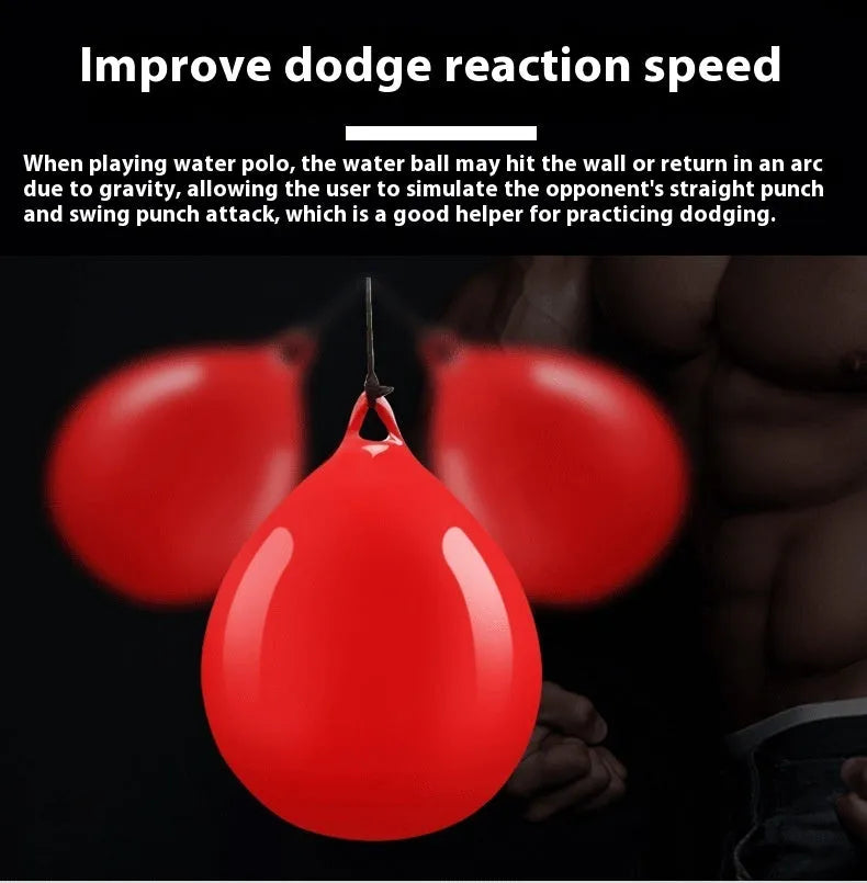 Red water filled boxing ball with hook rope for martial arts speed training