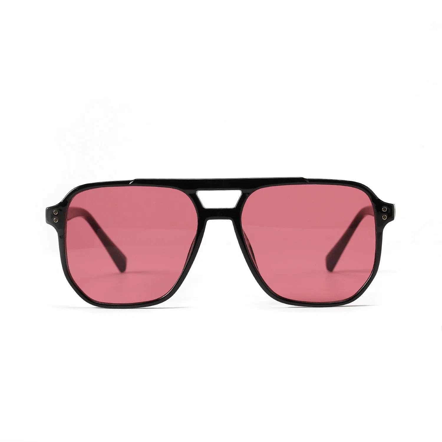 Women's square double beam fashion sunglasses with black frame and various coloured lenses for UV protection