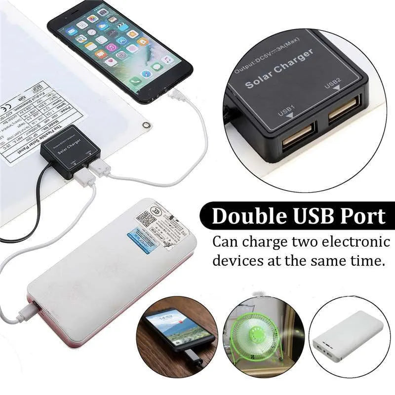 Polysilicon solar panel charger with dual USB ports for outdoor device charging