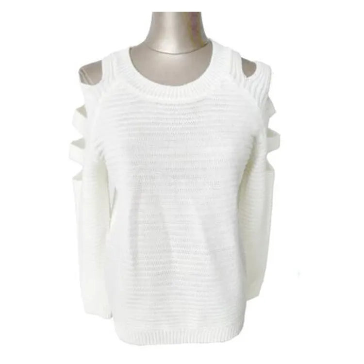 Women's knitted pullover shirt with crocheted hollow-out long sleeves in grey colour