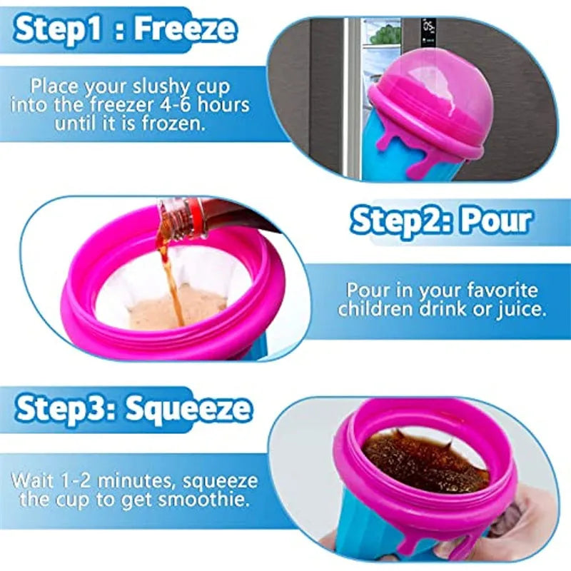 Blue 500ml silicone slushy maker cup for homemade smoothies and frozen drinks