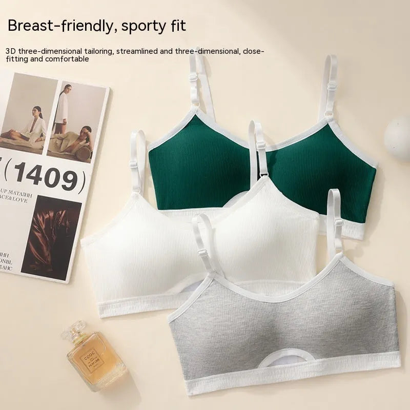 Women's black sports bra and panty set with underwire, moulded cups, and contrast colour back detailing.