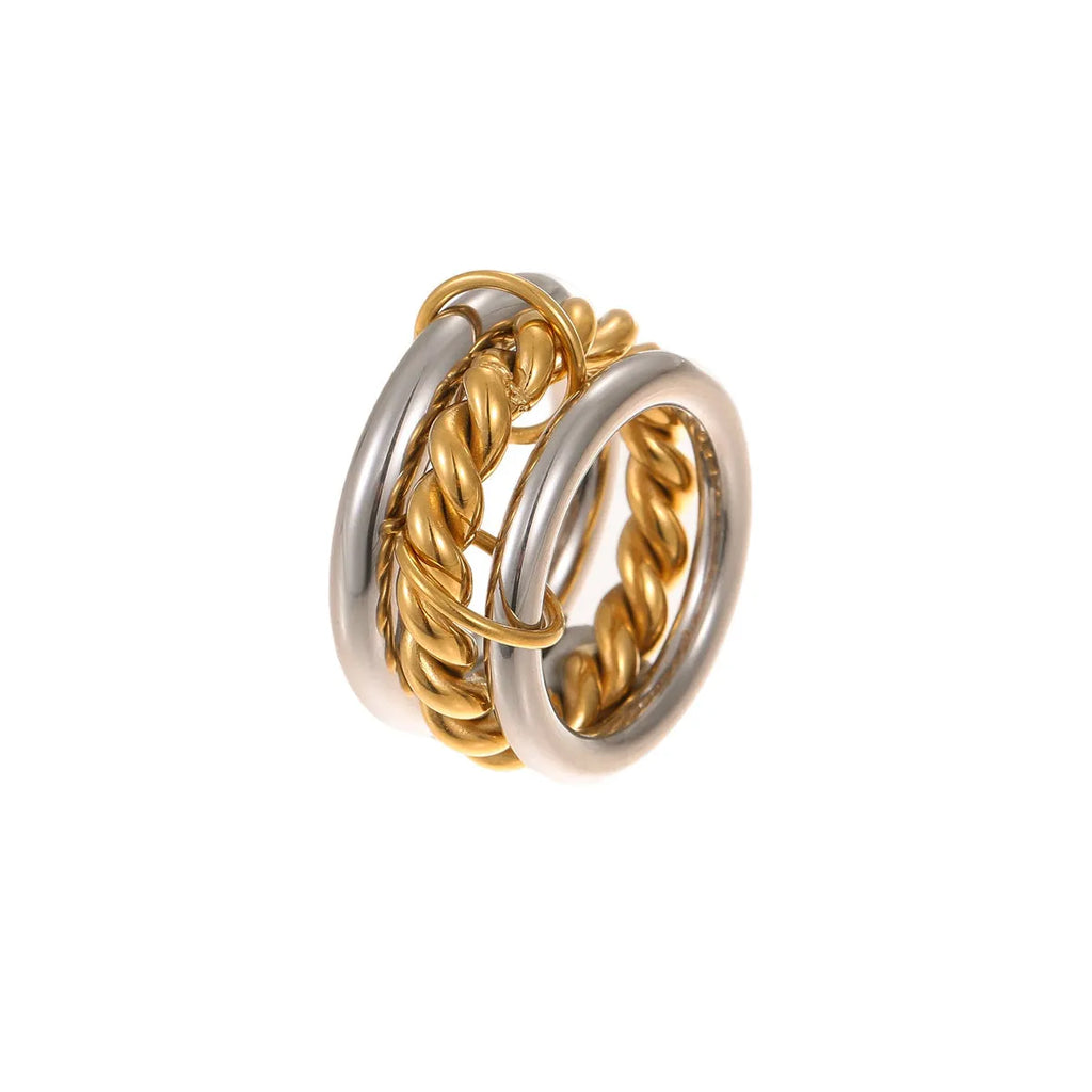Gold plated stainless steel stackable ring set in three colour options for women