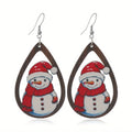 Wooden Christmas earrings with printed Christmas Tree and Water Drop Christmas Snowman designs
