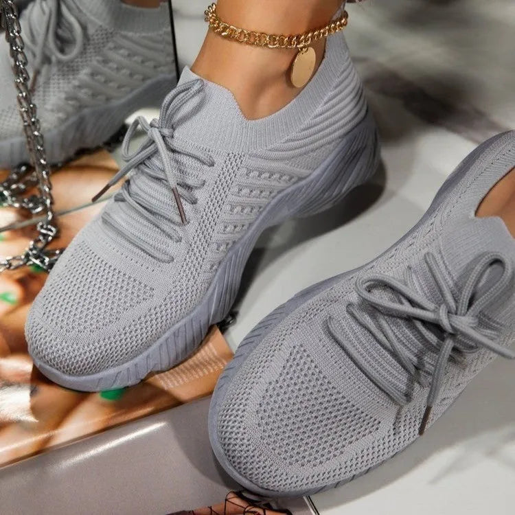 Women's white chunky sole sporty sneakers, also available in red, blue, black, khaki, grey, pink, and light blue.