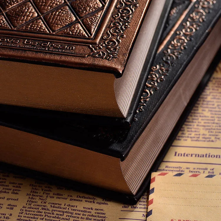 Embossed faux leather A5 notepad with textured three-dimensional cover in bronze colour option