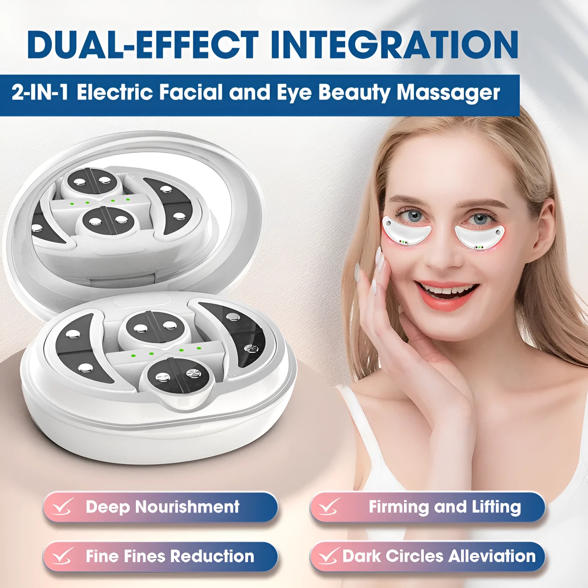 White wireless red light and EMS eye and facial beauty massager device