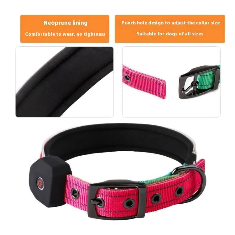 Blue and green plaid LED luminous reflective dog collar with USB charging capability