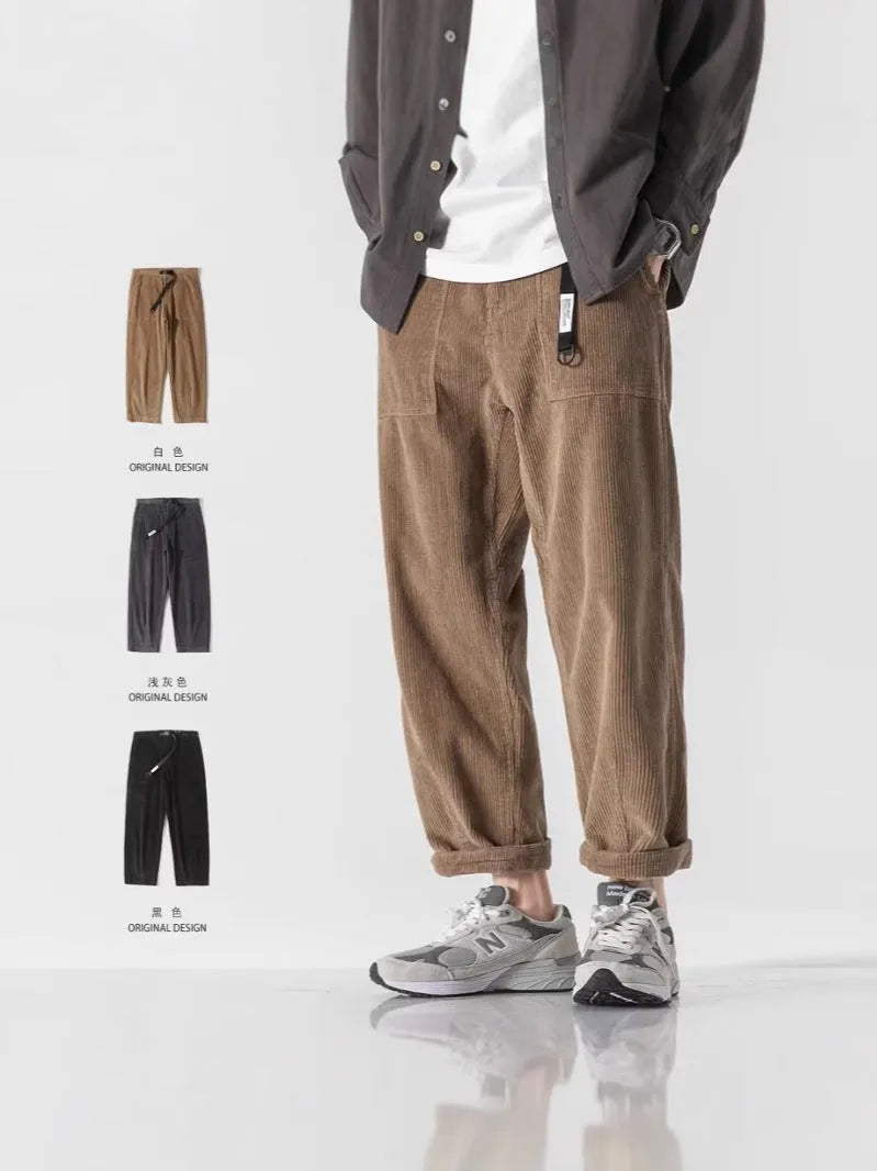 Loose straight-leg pants in chemical fibre blend fabric in dark grey colour