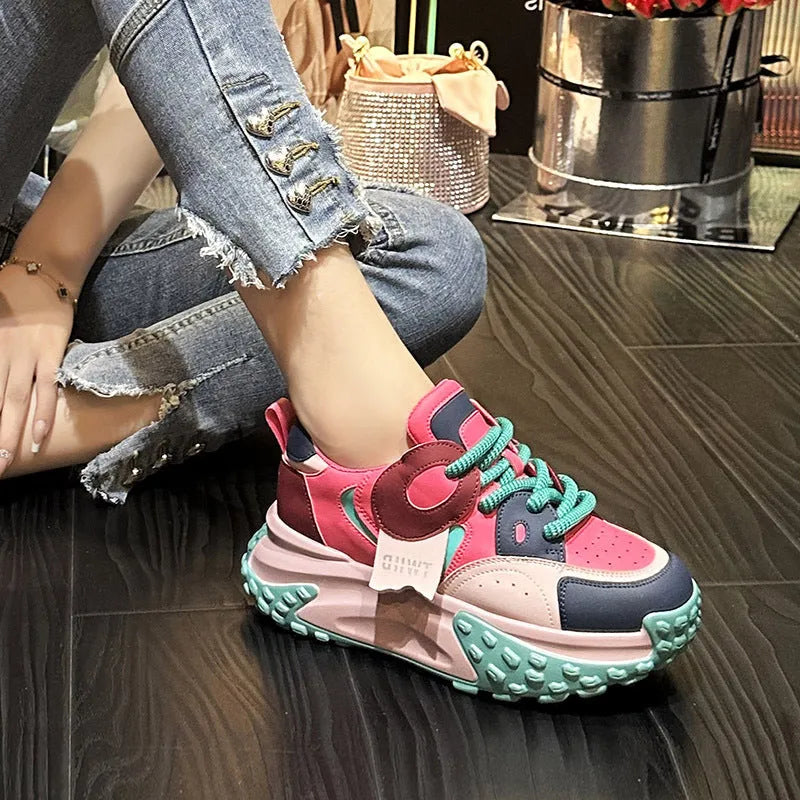 Leather sports casual shoes with thick rubber soles in multiple colour options