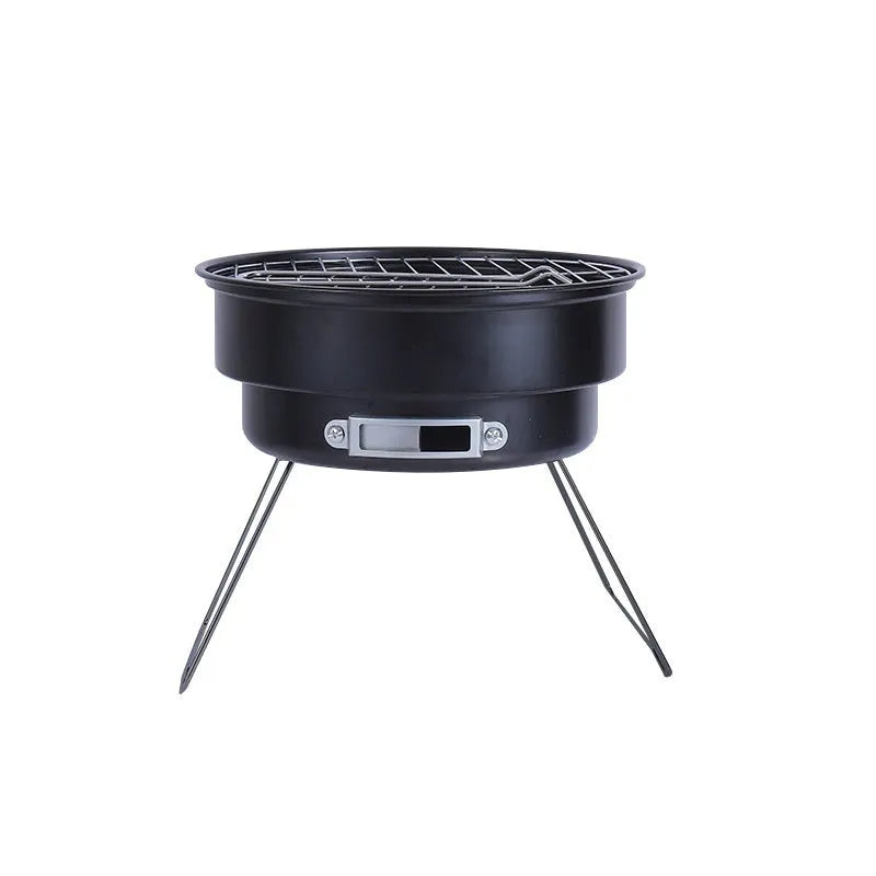 Small folding round outdoor ice stove grill set with mesh, leg, and storage bag