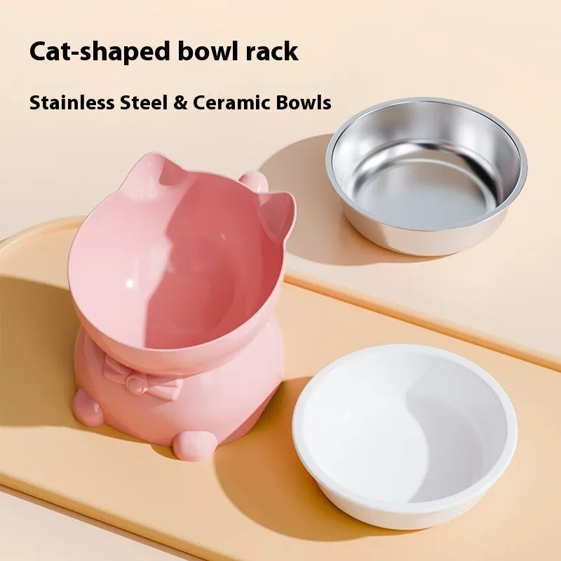 Stainless steel oblique cat bowl with a non-slip silicone base in blue colour.