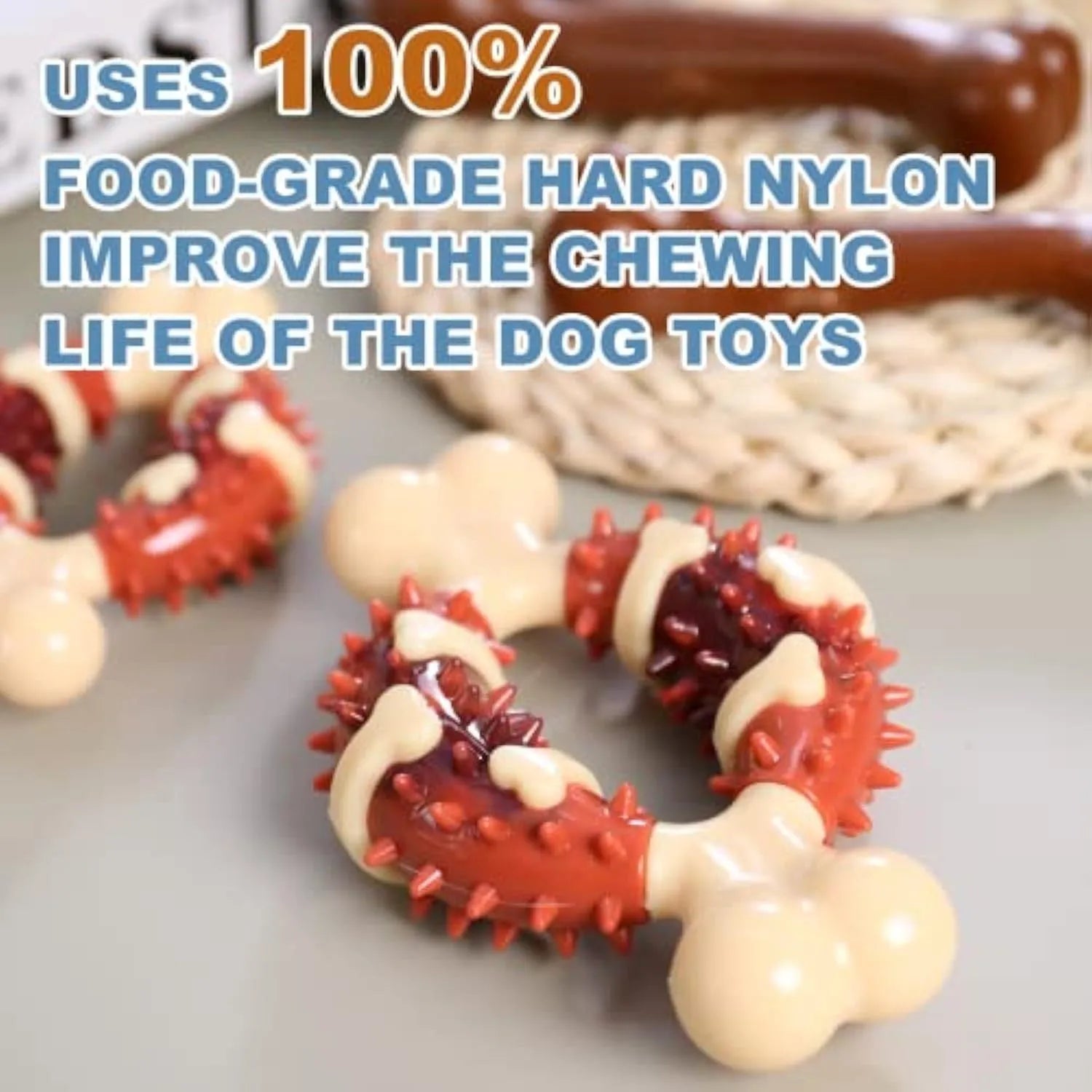 Natural rubber bone-shaped dog molar chew toy for teeth grinding in two size options