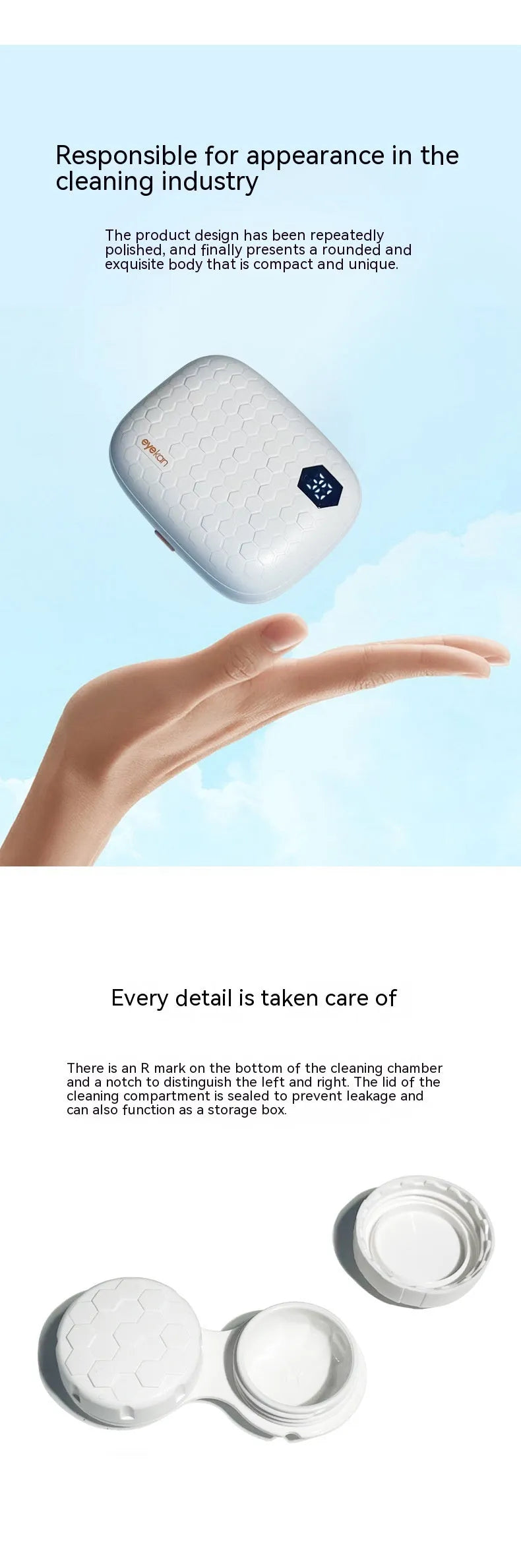 Pearl white automatic ultrasonic cleaning machine for glasses, dimensions 85mm by 65mm by 30mm.