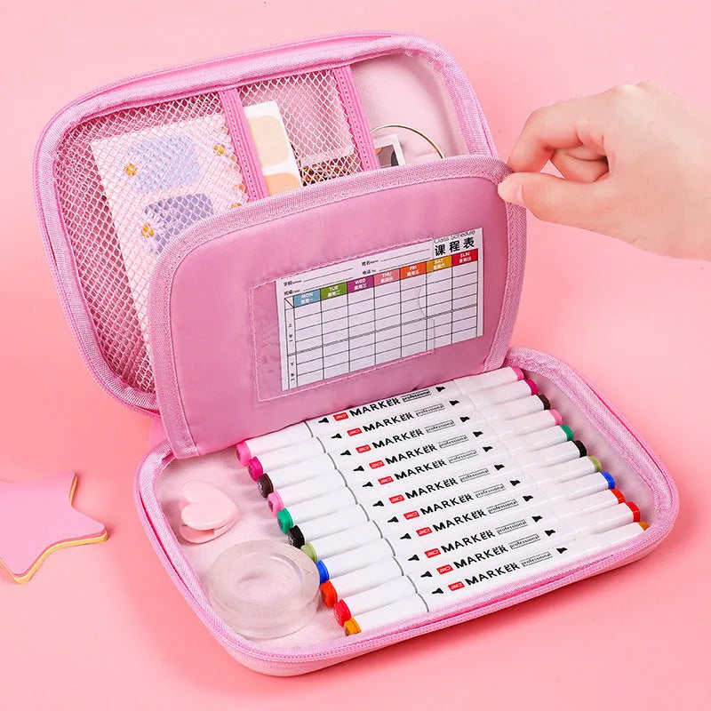 Square canvas pencil case with cartoon anime print in rabbit, dinosaur, or moon cat design.