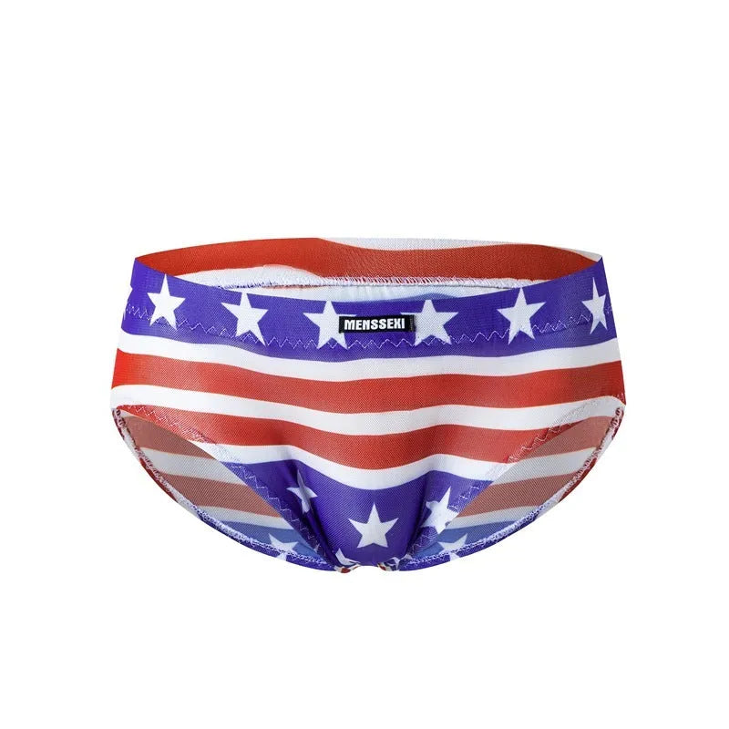 Men's low waist printed briefs in leopard print pattern made from soft polyester knit fabric