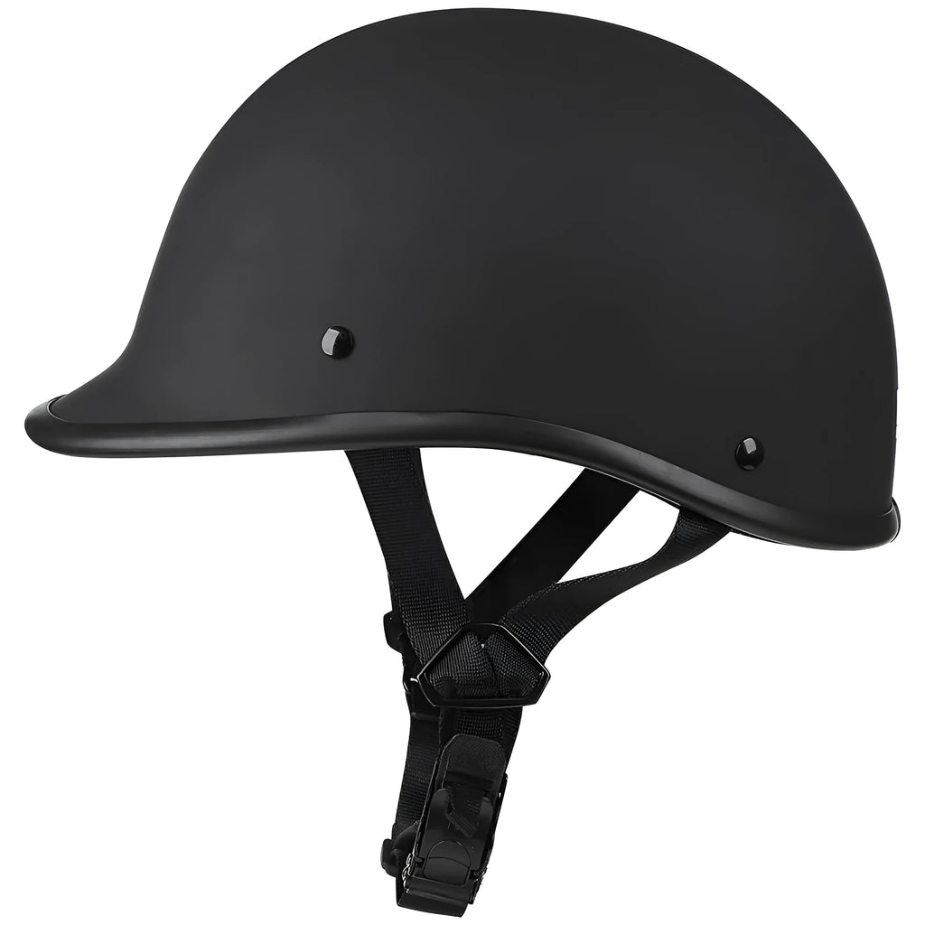 Retro hand-curved motorcycle helmet in ABS construction showing colour options including matte black, bright black, white, cement grey and carbon fibre