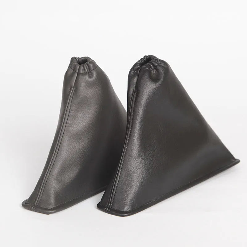 Black leather gear shift dust cover for Toyota Corolla measuring 15.2cm by 12.9cm