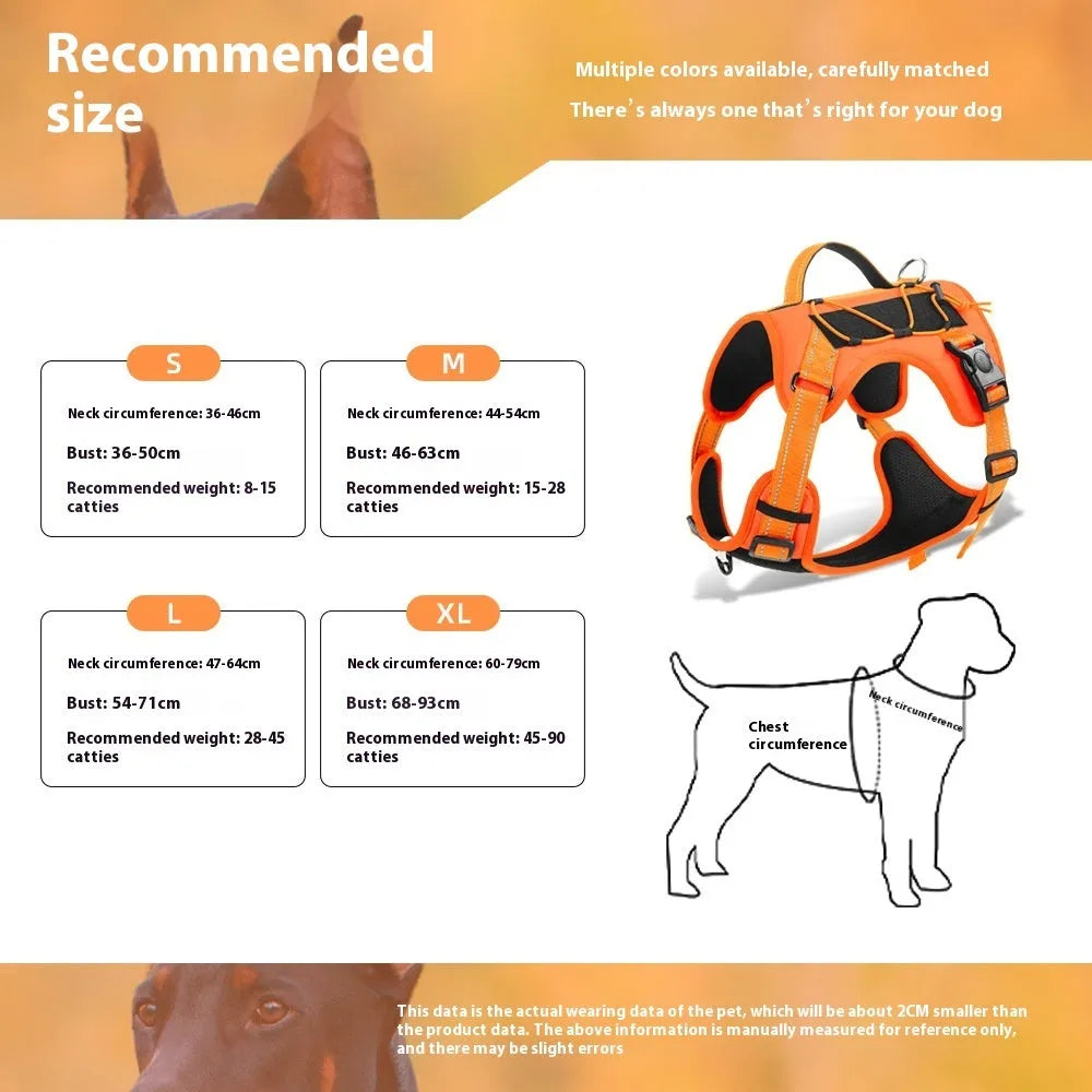 Reflective explosion-proof dog vest harness with detachable hand-held rope in multiple colour options