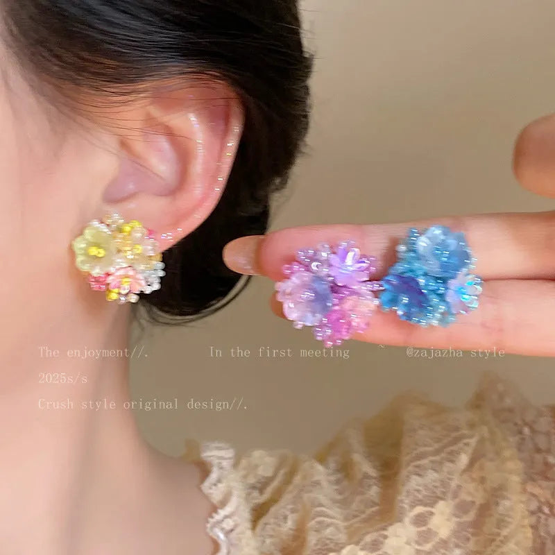 Exaggerated geometric ellipse electroplated mixed material earrings in seaside vacation style, unisex