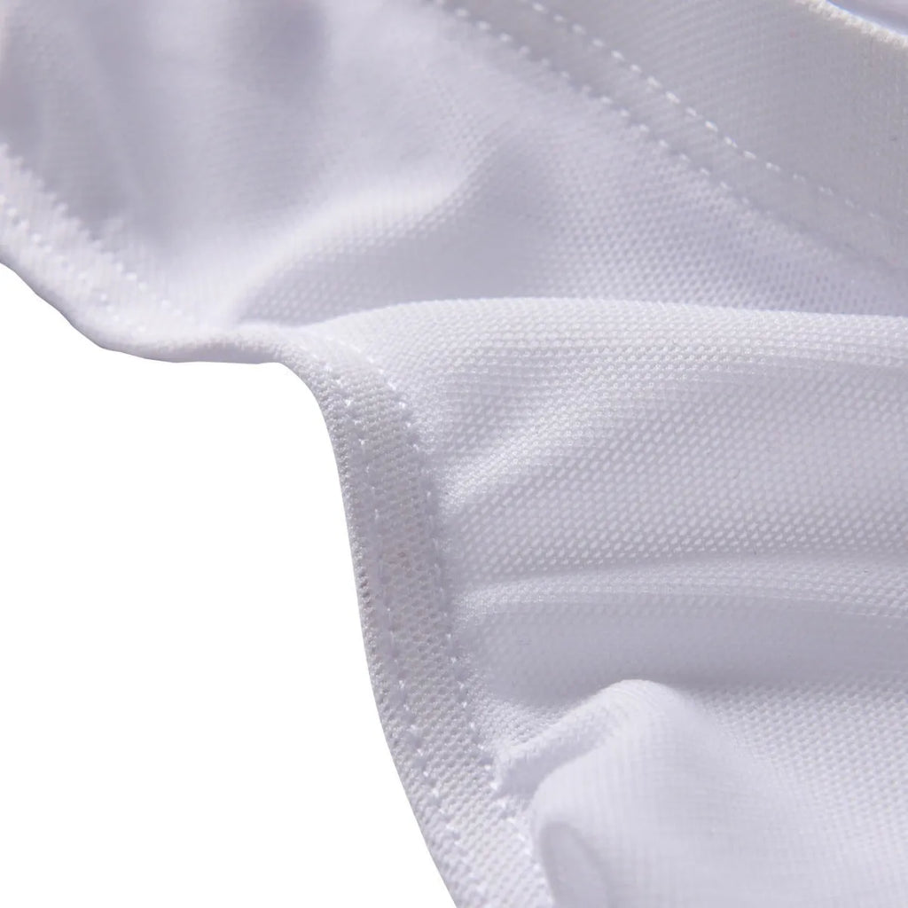 Mannequin wearing black low waist ice silk nylon men's briefs, showing triangle brief style.