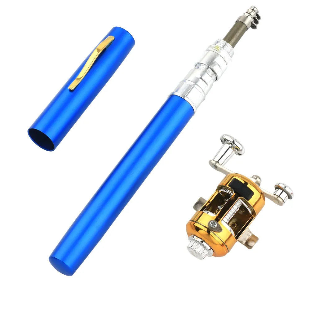 Portable telescopic pen fishing rod extended to 1 metre with gold ST5RL fishing reel