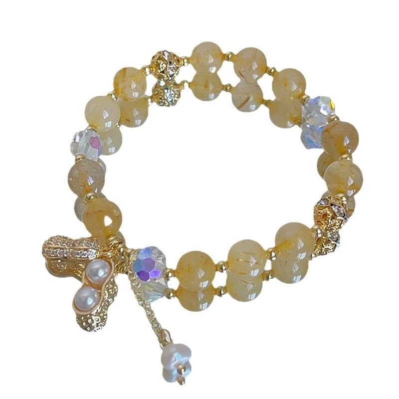Citrine Female Peanut Sunstone Beaded Bracelet in gold colour, simple crystal bead design for women