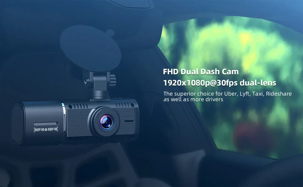Standard black 1080p car dash cam with a 1.5-inch screen, shown with car charger and windscreen mount.