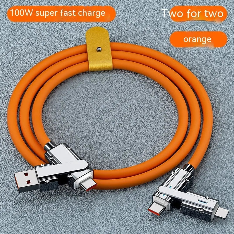 Orange fast charge mobile phone cable with zinc alloy connectors showing 1 metre length