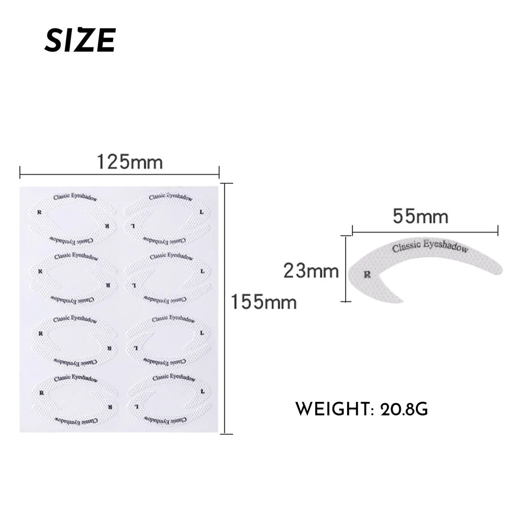 Set of four reusable flexible eyeliner sticker makeup templates on a pink background.