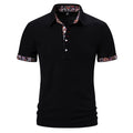 Men's classic polo shirt in cotton blend fabric, shown in white, black, and navy blue colours.
