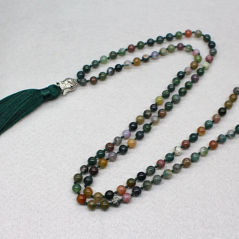 Natural agate bracelet with 108 geometric 6mm beads in blessing necklace format