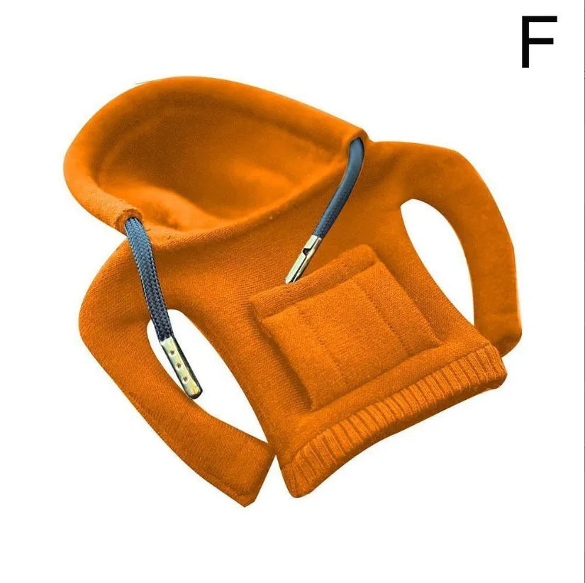 Blue cloth car gear shift knob hoodie cover shown on a gear lever.